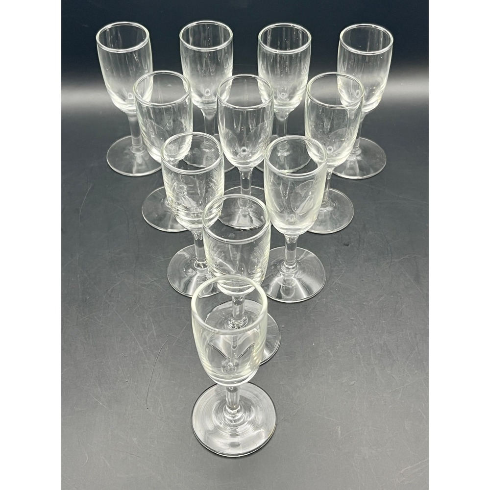 Set of 11 Clear Cordialβ Glasses Liquor Shot Glasses Stemware Barware 4" Vintage